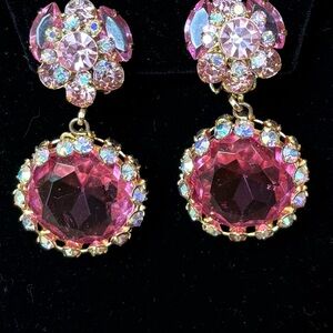 Juliana Pink and AB crystals Drop clip Earrings